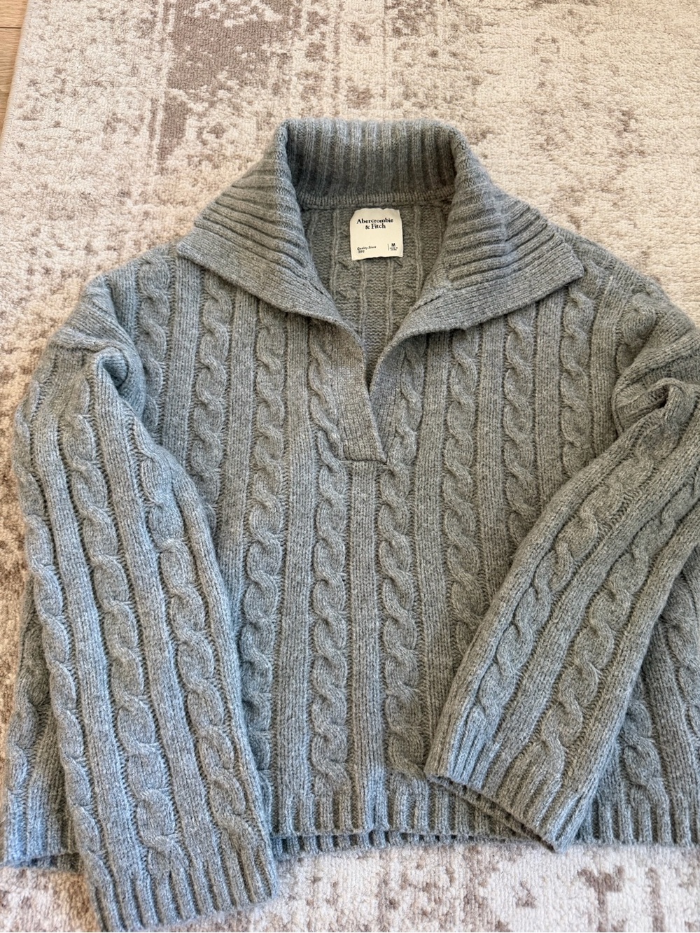 Abercrombie & Fitch Women’s Gray Cable-Knit Shawl Collar Sweater